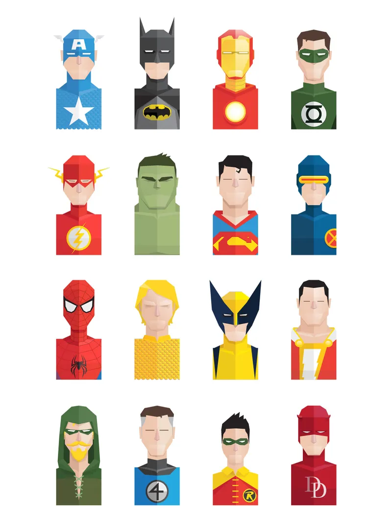16 Flat Super Heroes Icons
