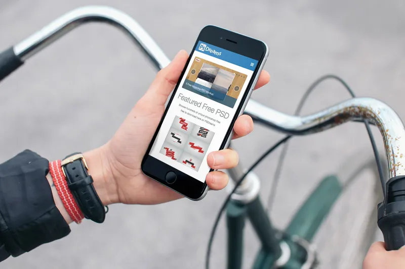 Cyclist with iPhone 6 Free Mockup