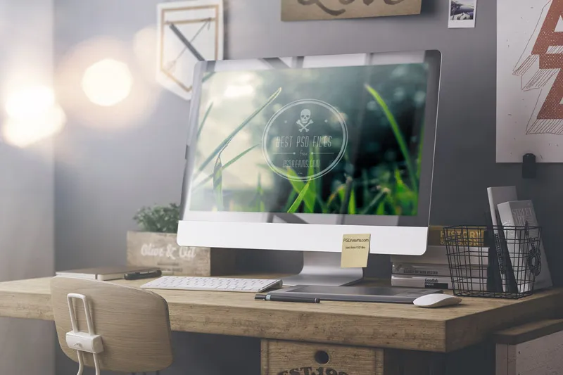 Free iMac Workplace PSD Mockup