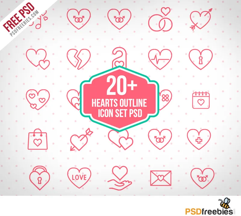 Free PSD Hearts Outline Icon Set