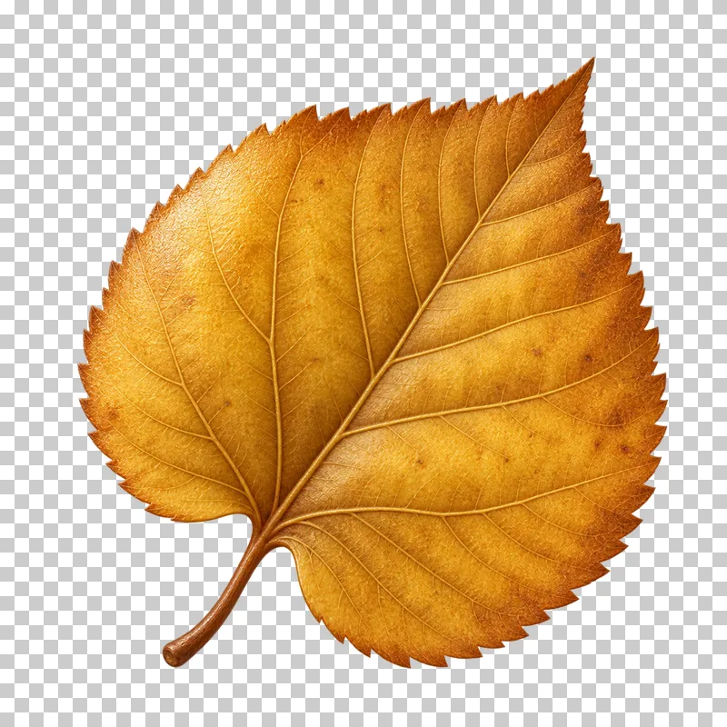 A golden hazel leaf with a heart-shaped base, pointed tip and serrated edges.