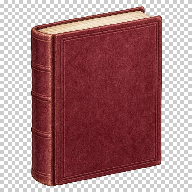 A closed burgundy clothbound book with a blank bordered cover and cream page edges.