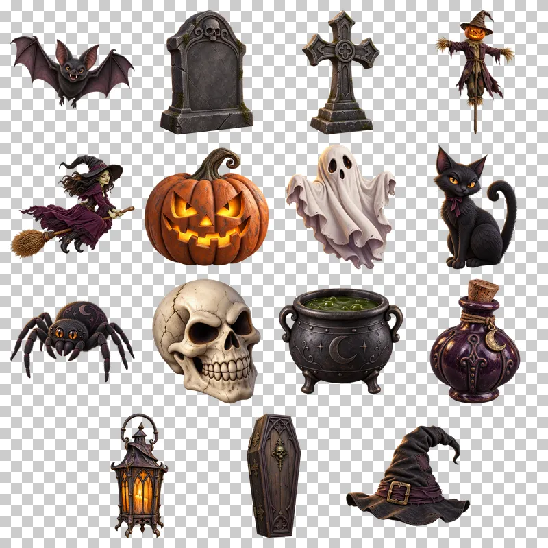 Halloween PNG Collection: all 15 elements in one grid