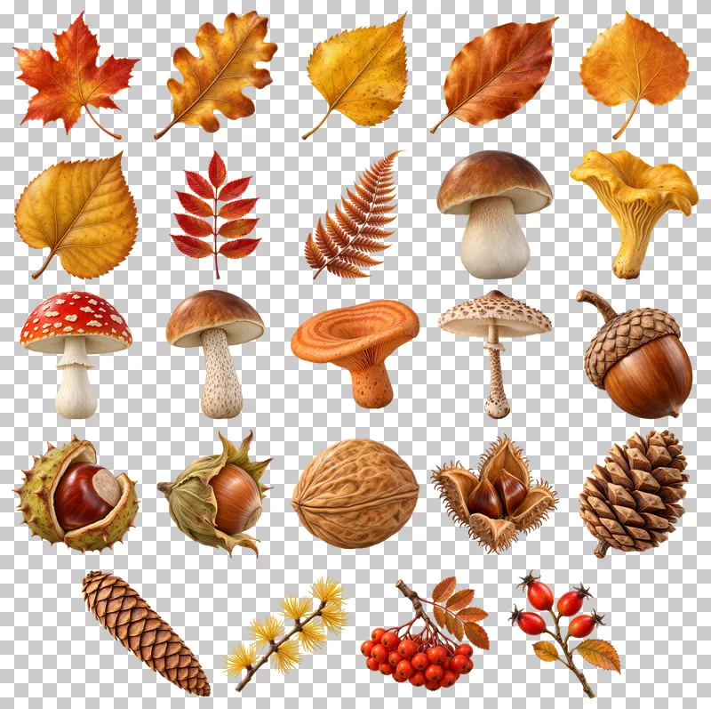 Autumn Forest PNG Collection: all 24 elements in one grid