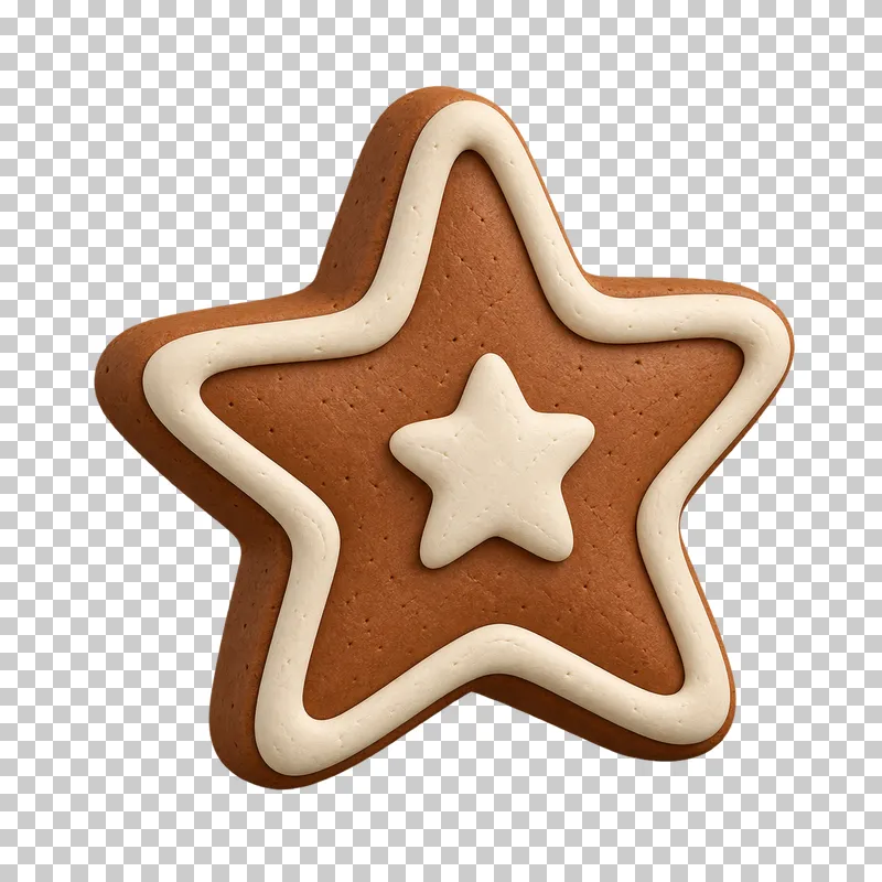 A star-shaped clay gingerbread cookie with cream icing around the edge and a small cream star.