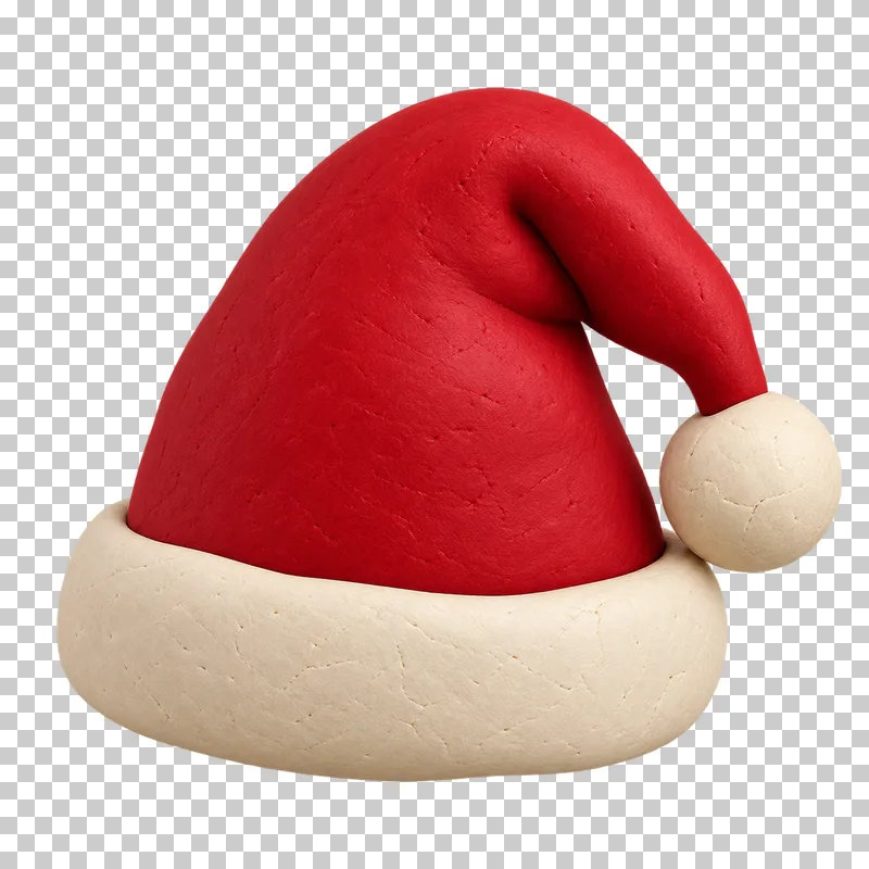 A rounded red clay Santa hat with a cream brim and pompom.