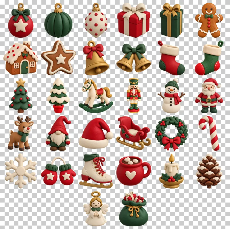 Christmas Clay PNG Collection: all 32 elements in one grid
