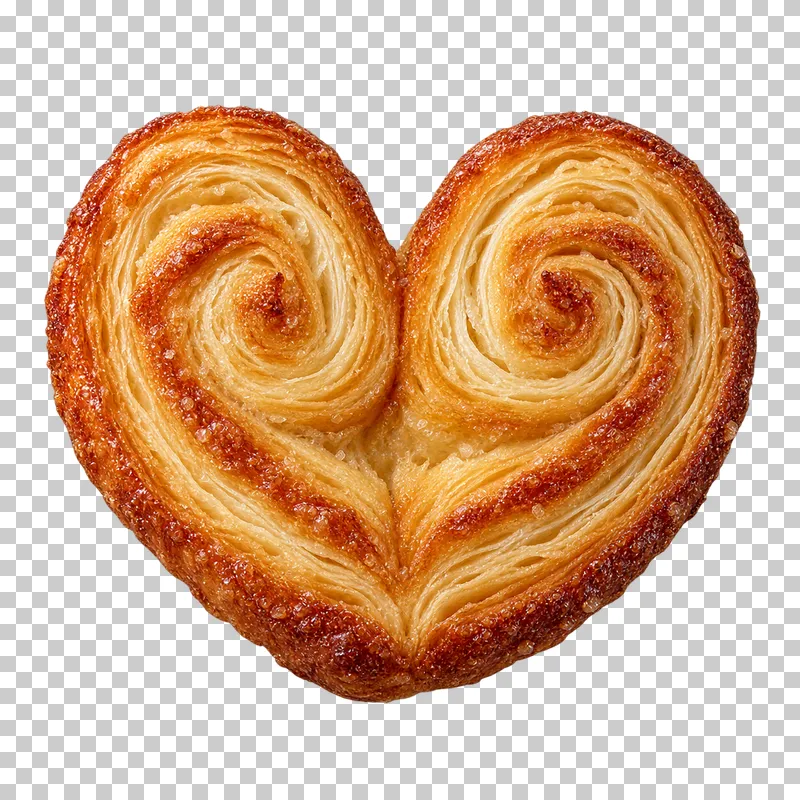A heart-shaped palmier with two crisp golden puff pastry spirals.