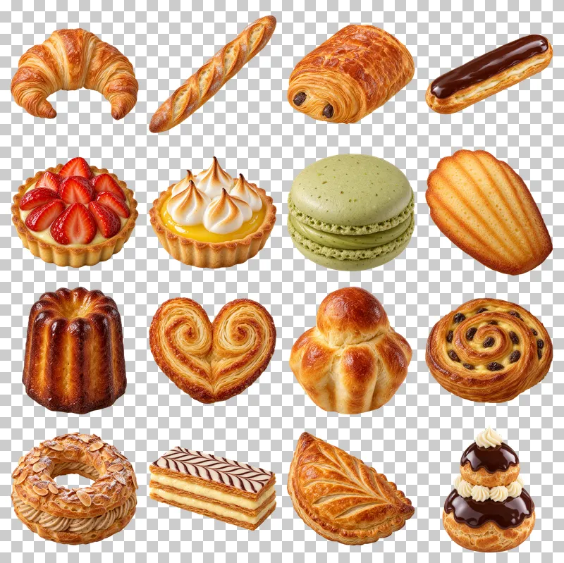 French Bakery PNG Collection: all 16 elements in one grid