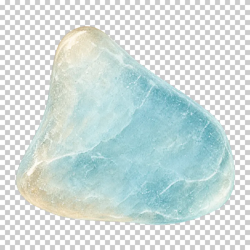 A smooth piece of frosted sea glass painted in pale blue watercolor.