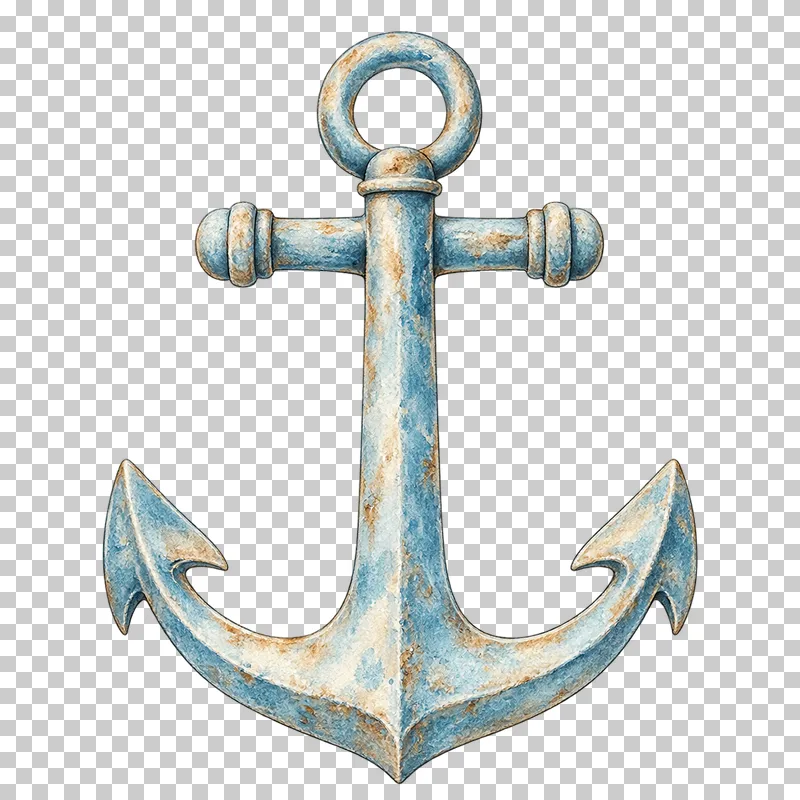 A watercolor nautical anchor with curved flukes and a top ring.