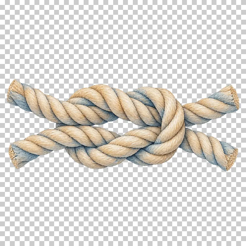 A watercolor nautical rope knot with visible twisted fibers in sandy beige.