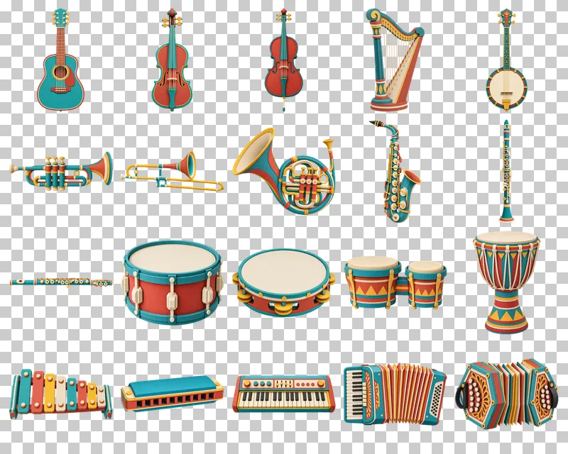 Paper Craft Instruments PNG Collection: all 20 elements in one grid