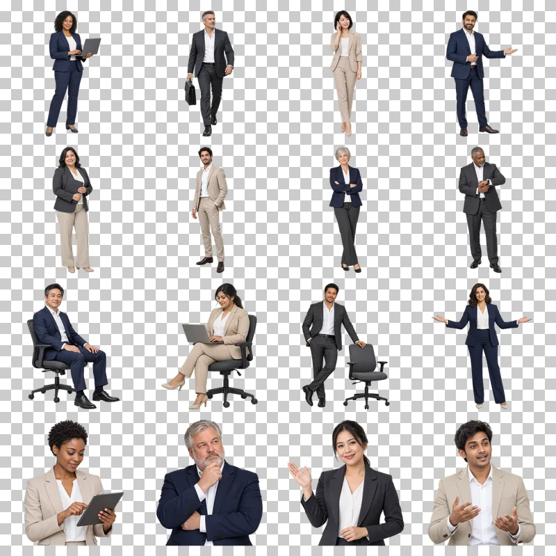 Business People PNG Collection: all 16 elements in one grid