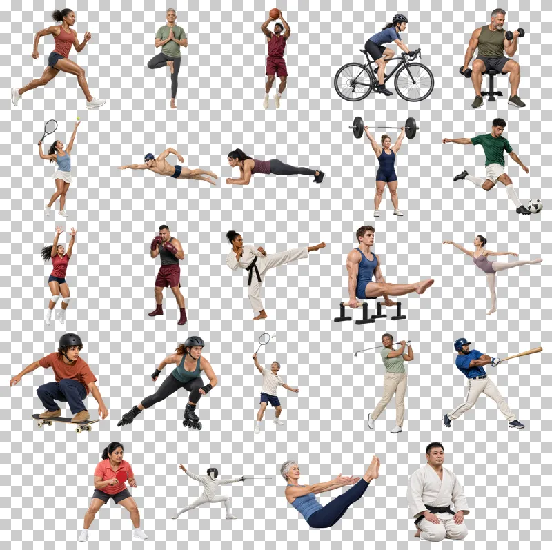 Sports People PNG Collection: all 24 elements in one grid