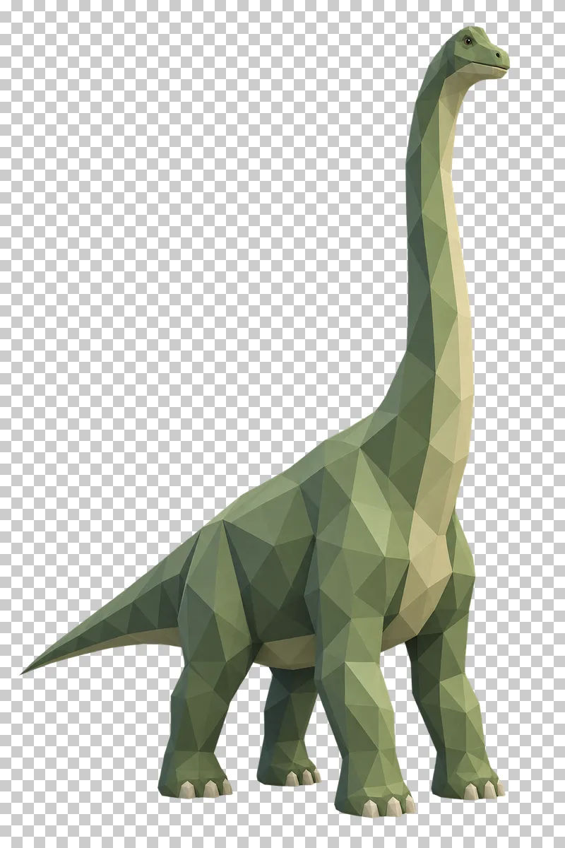 A sage low-poly Brachiosaurus with a long raised neck and four sturdy legs.