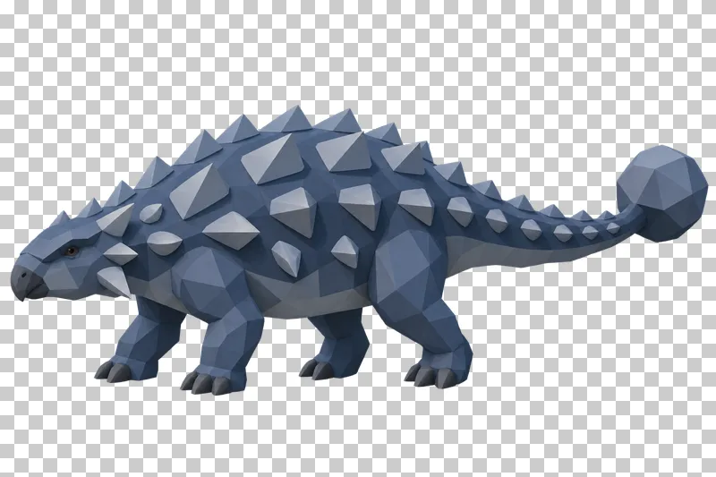 A slate-blue low-poly Ankylosaurus with a low armored body and a rounded tail club.