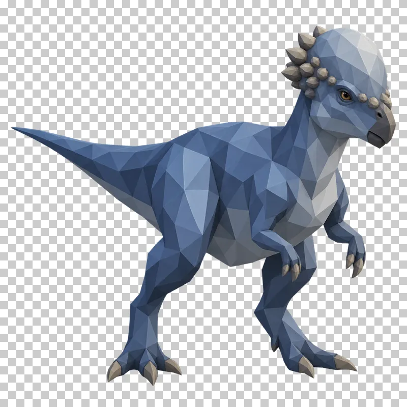 A steel-blue low-poly Pachycephalosaurus with a rounded domed skull.