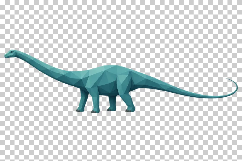 A turquoise low-poly Diplodocus with an elongated neck and a slender whip-like tail.