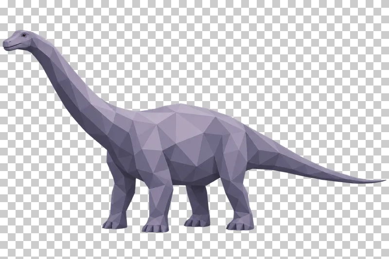 A lavender-gray low-poly Apatosaurus with a long neck, heavy body and tapering tail.