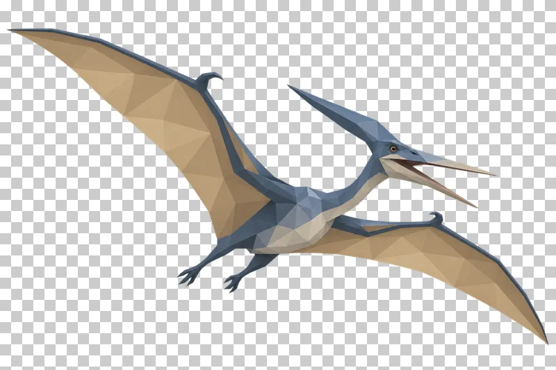 A slate and sand low-poly Pteranodon with spread wings and a long backward head crest.