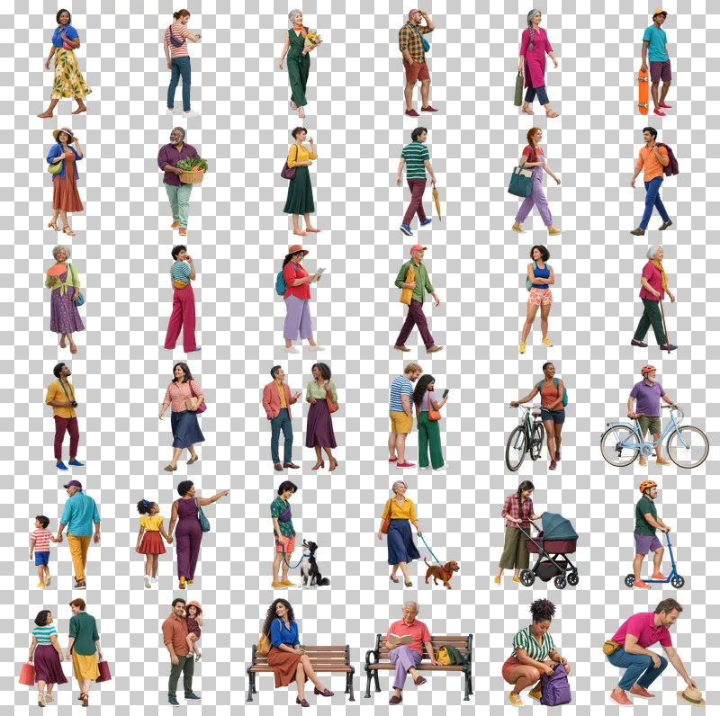 Colorful City Life PNG Collection: all 36 elements in one grid