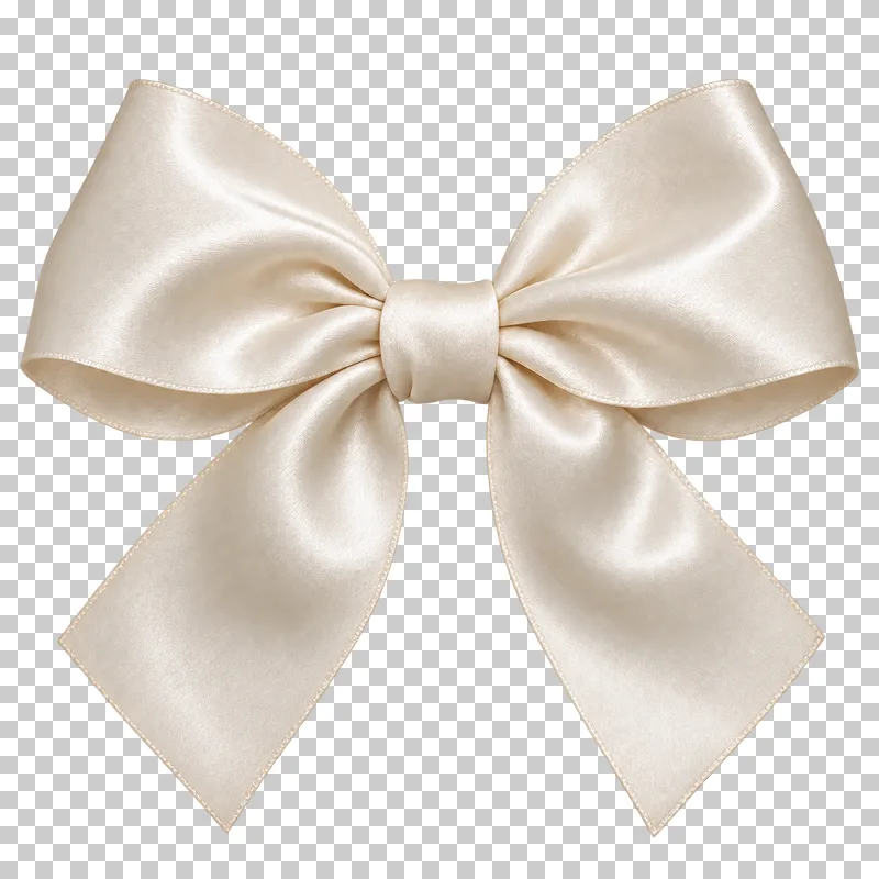 Ivory satin hair bow with two broad loops, a wrapped centre and two medium-length angled tails.