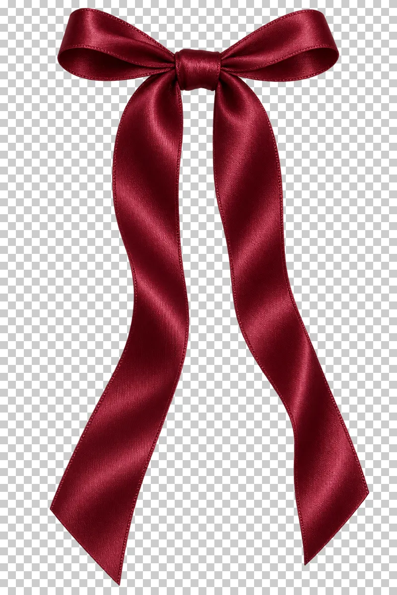 Deep burgundy satin hair bow with narrow loops and two very long, gently curved ribbon tails.