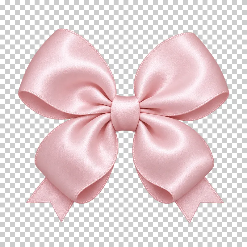 Small powder pink satin hair bow with four rounded folded loops and two short notched tails.
