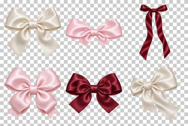 Satin Hair Bows PNG Collection: all 6 elements in one grid