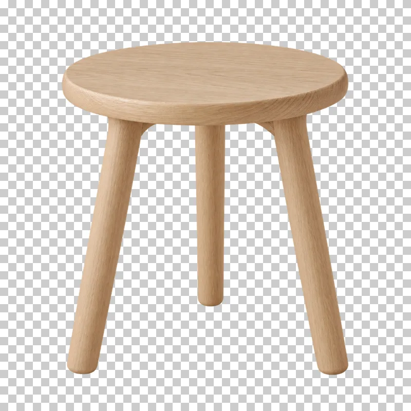 A small round oak side table with three splayed wooden legs.