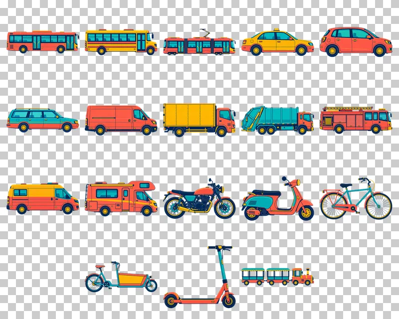 Risograph City Transport PNG Collection: all 18 elements in one grid