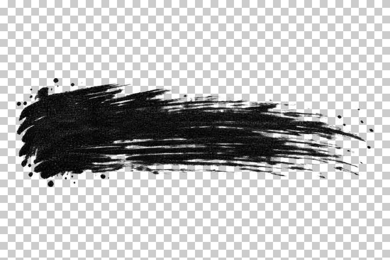 A wide black dry-brush stroke with long transparent bristle gaps and a frayed right end.