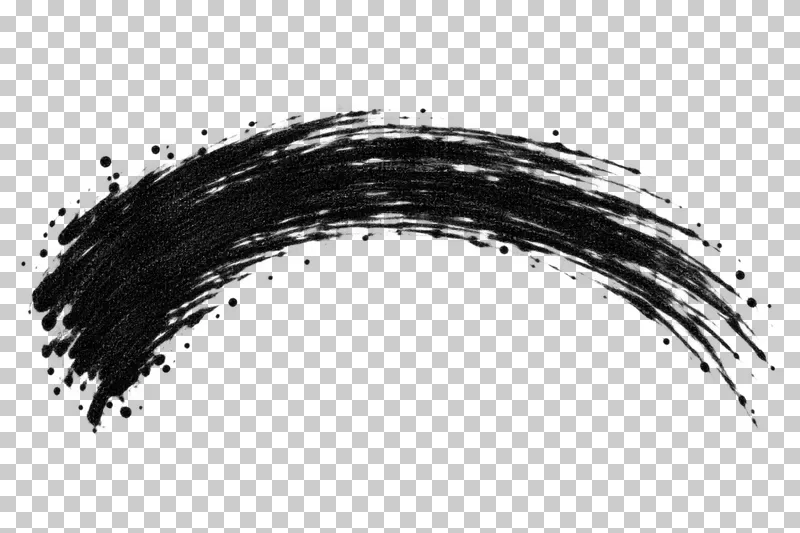A broad black brush arc with dry streaks and a tapered right end.
