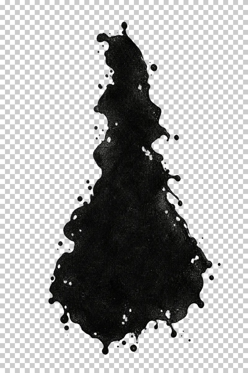 An elongated black ink blot with a narrow top and a broad irregular lower end.