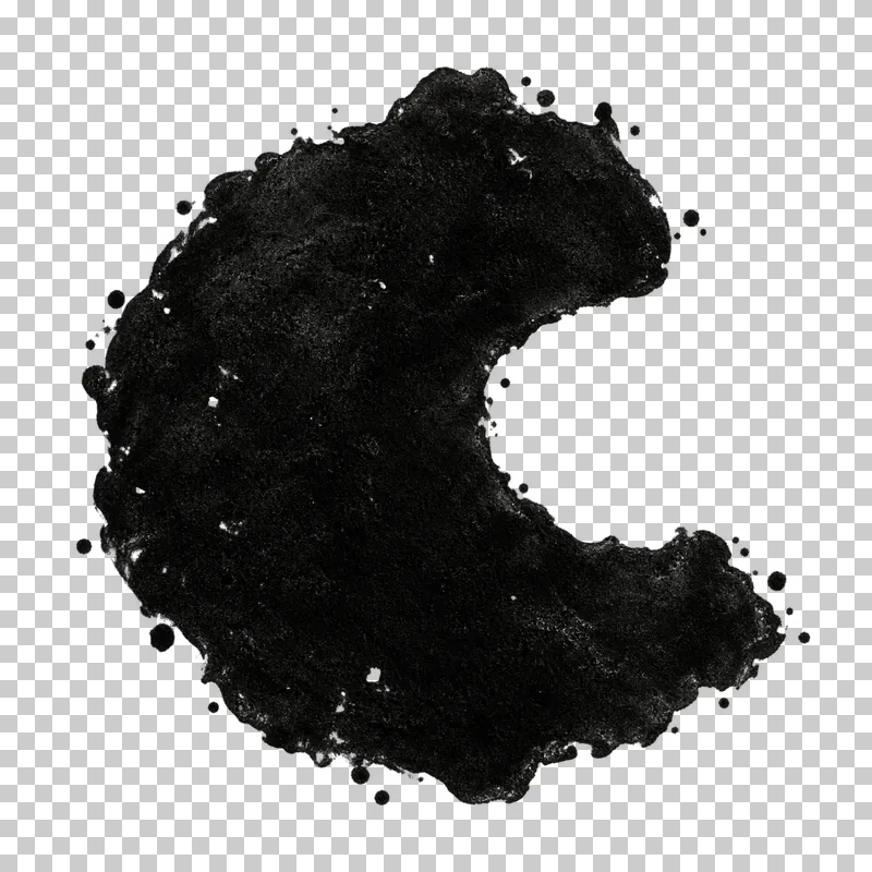 A rounded black ink blot with a deep curved notch on the right.