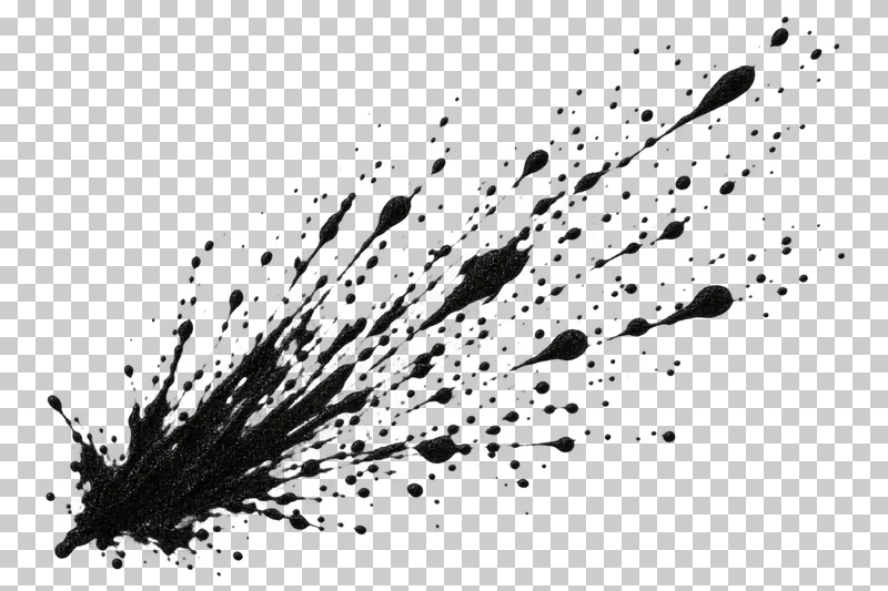 A fan-shaped black ink splatter expanding from the lower left toward the upper right.