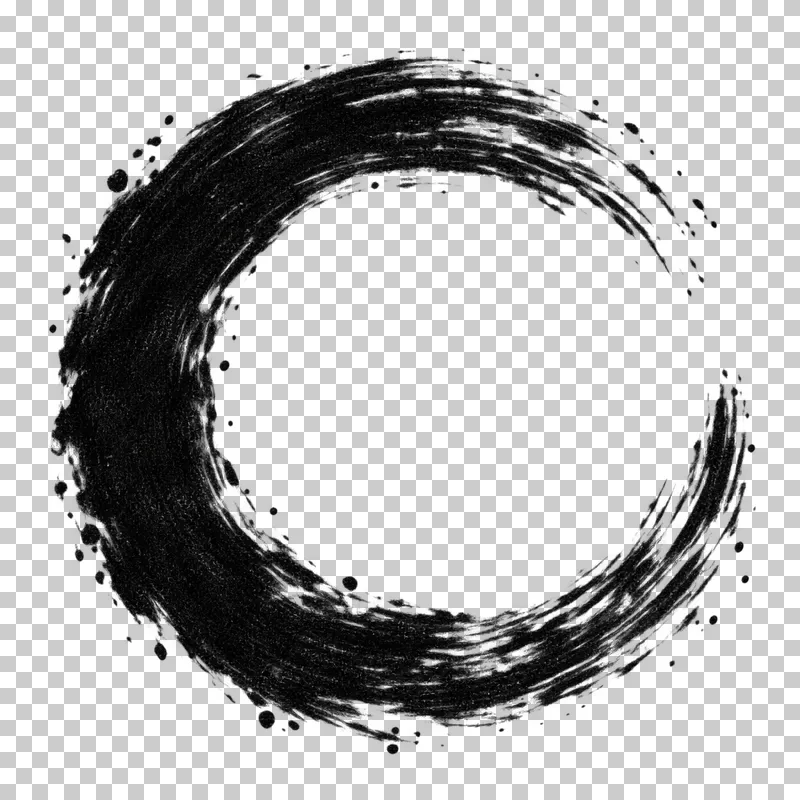 An open black dry-brush circle with a gap on the right and irregular bristle streaks.