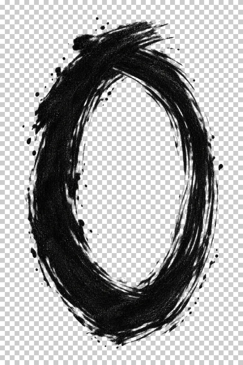 A tall oval black brush loop with overlapping ends at the top and frayed edges.
