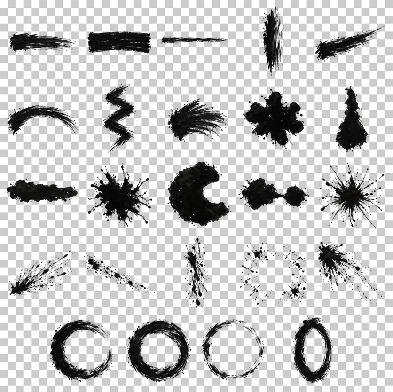 Black Ink Marks PNG Collection: all 24 elements in one grid