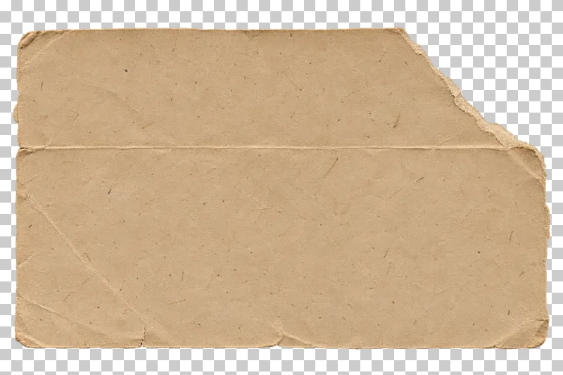 Wide kraft paper scrap with a torn corner, viewed directly from above.