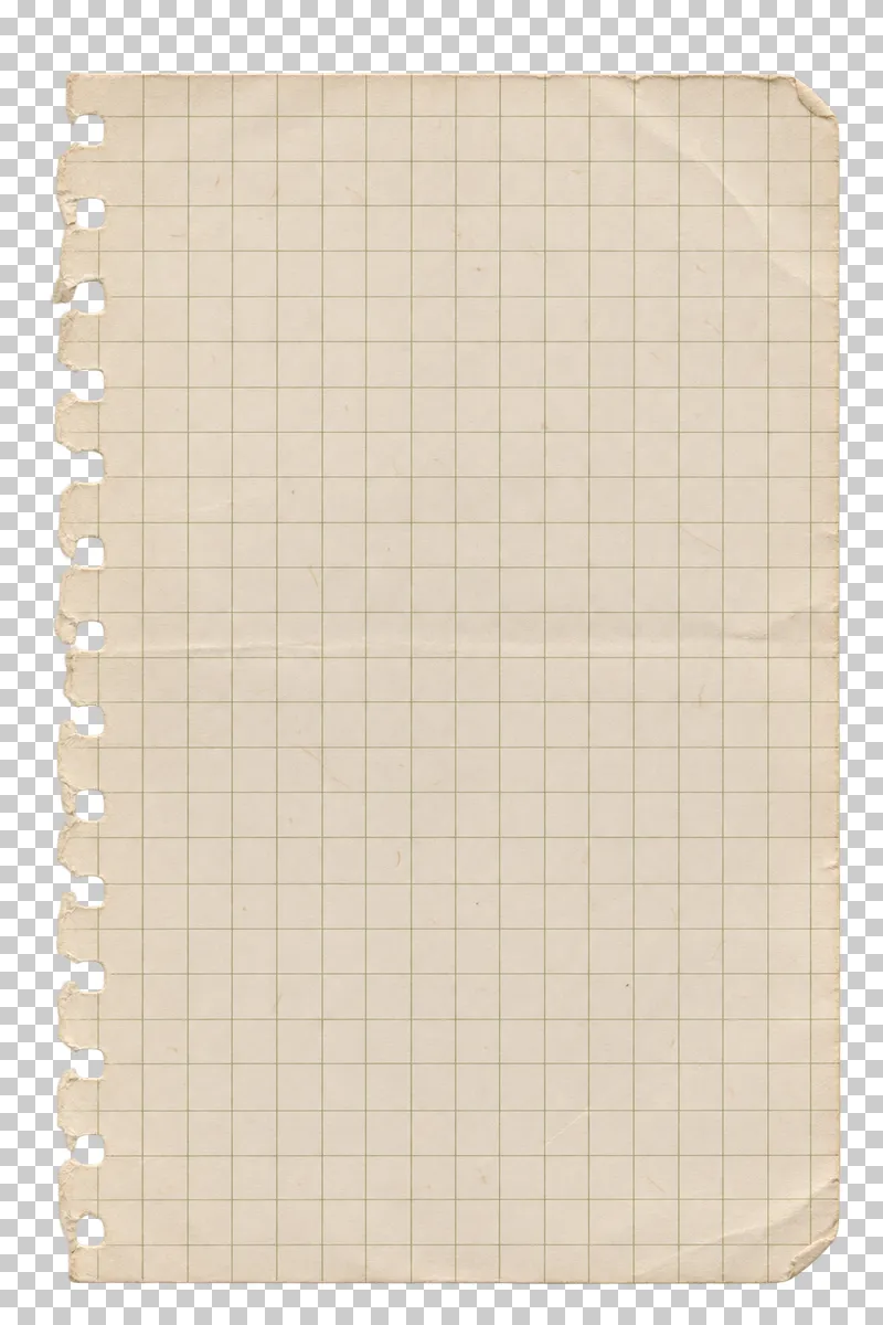 Torn notebook sheet with a fine muted olive grid, viewed directly from above.