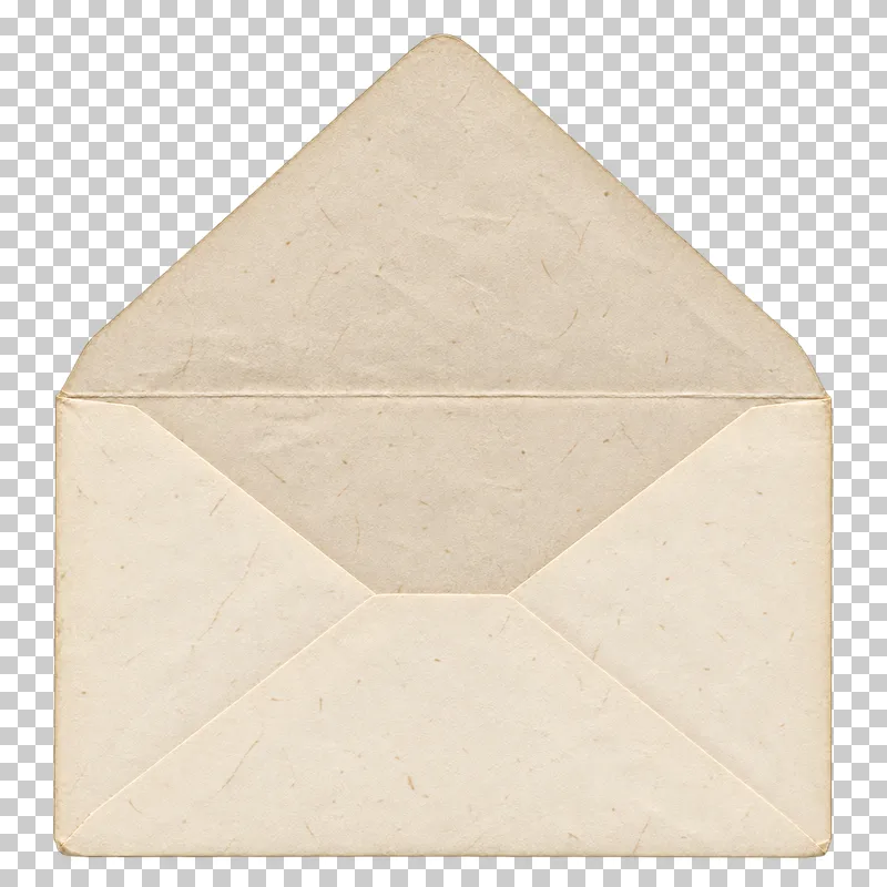 Empty open cream envelope with a triangular flap, viewed directly from above.