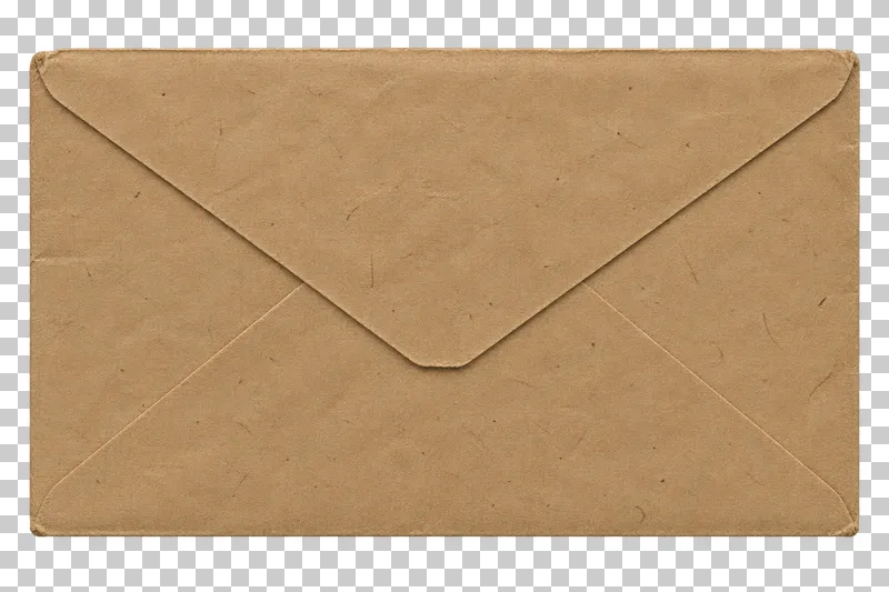 Closed kraft envelope viewed from its flap side, viewed directly from above.
