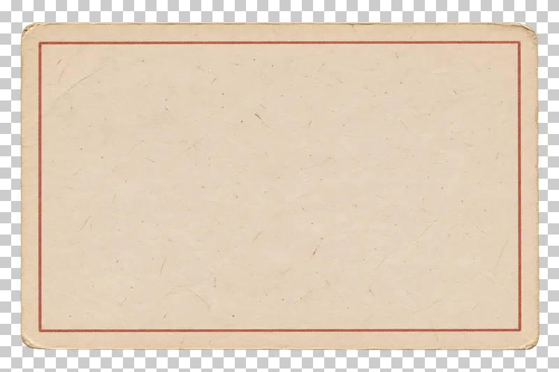 Blank kraft correspondence card with a thin brick-red border, viewed directly from above.