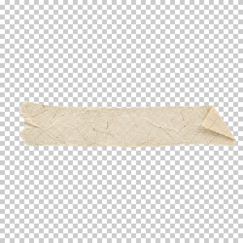 Short pale fibrous washi strip with a folded end, viewed directly from above.