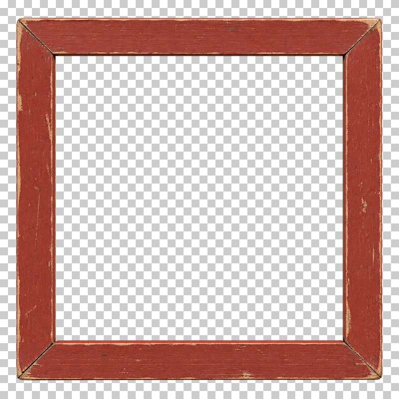 Thin brick-red frame built from four wooden strips with a transparent opening, viewed directly from above.