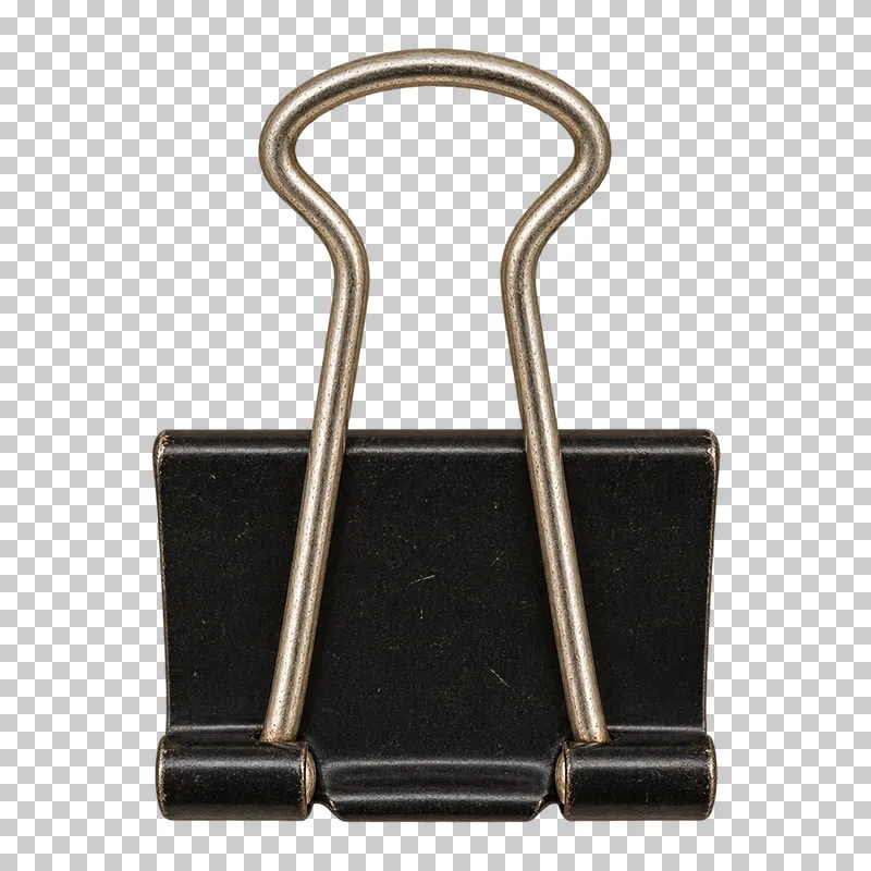 Single black binder clip with steel handles, viewed directly from above.