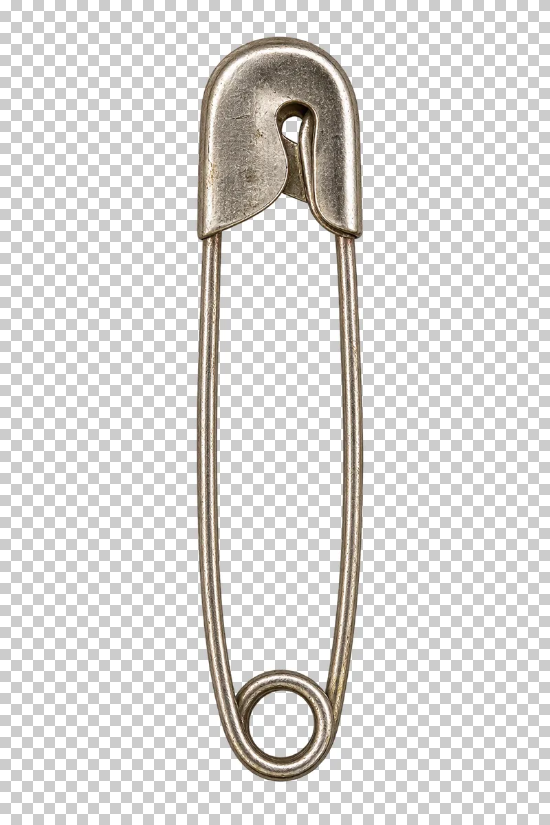 Single closed metal safety pin, viewed directly from above.