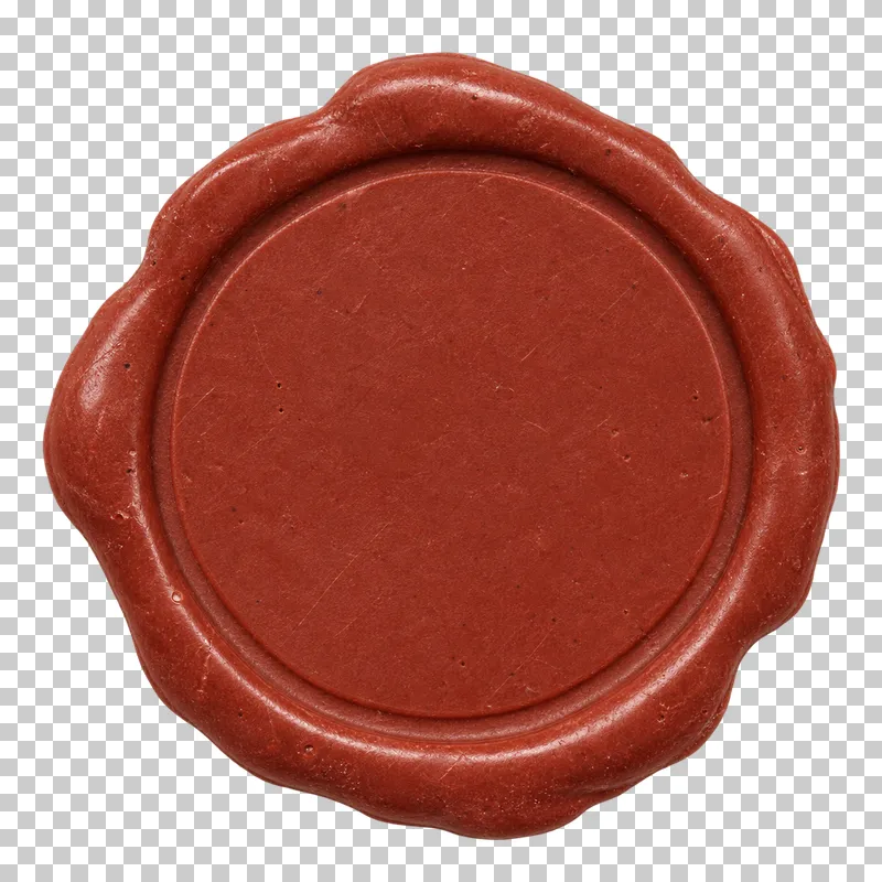 Neutral brick-red wax seal with a smooth unmarked center, viewed directly from above.